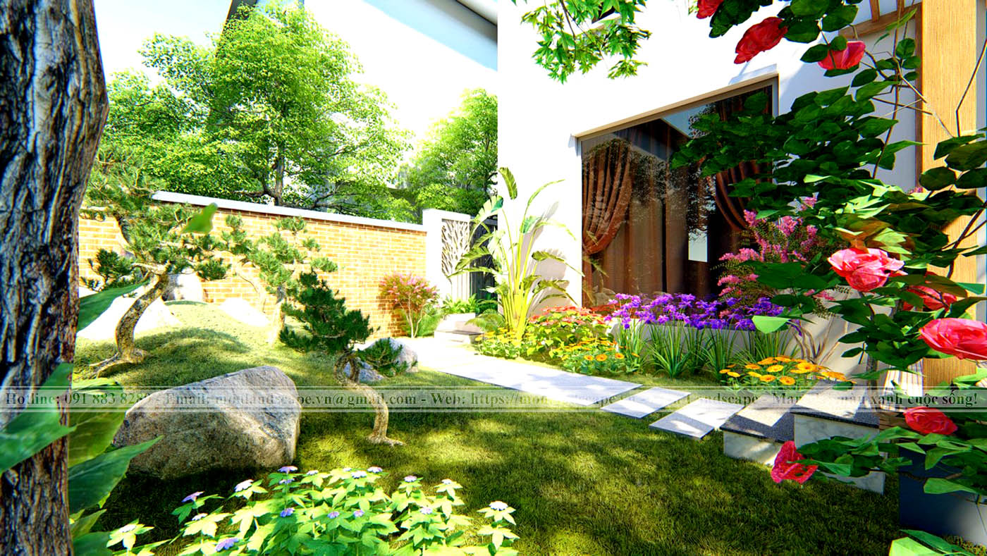 Phương án thiết kế concept 3D sân vườn biệt thự anh Hải khu đô thị Ecopark