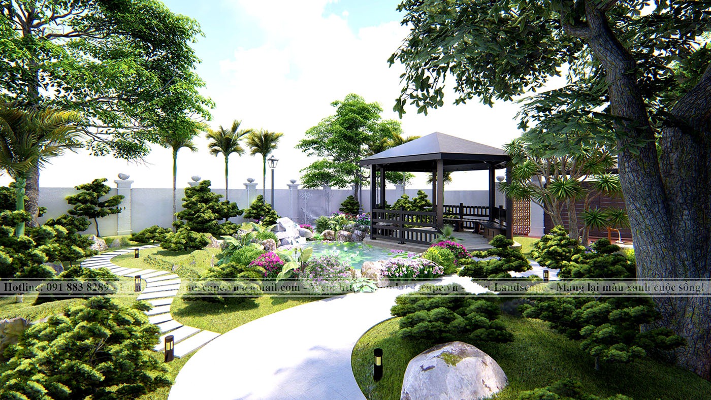 Phương án thiết kế concept 3D sân vườn anh Ba - Mê Linh
