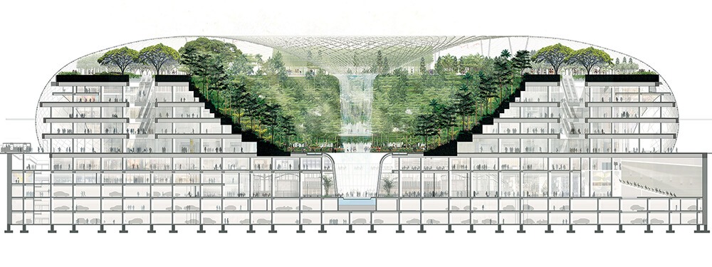 Tổng thể kiến trúc cảnh quan sân bay Jewel Changi - Singapore