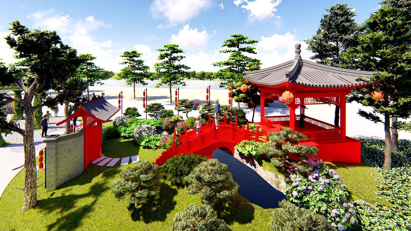 Phương án thiết kế concept 3D vườn hoa bãi đá sông Hồng