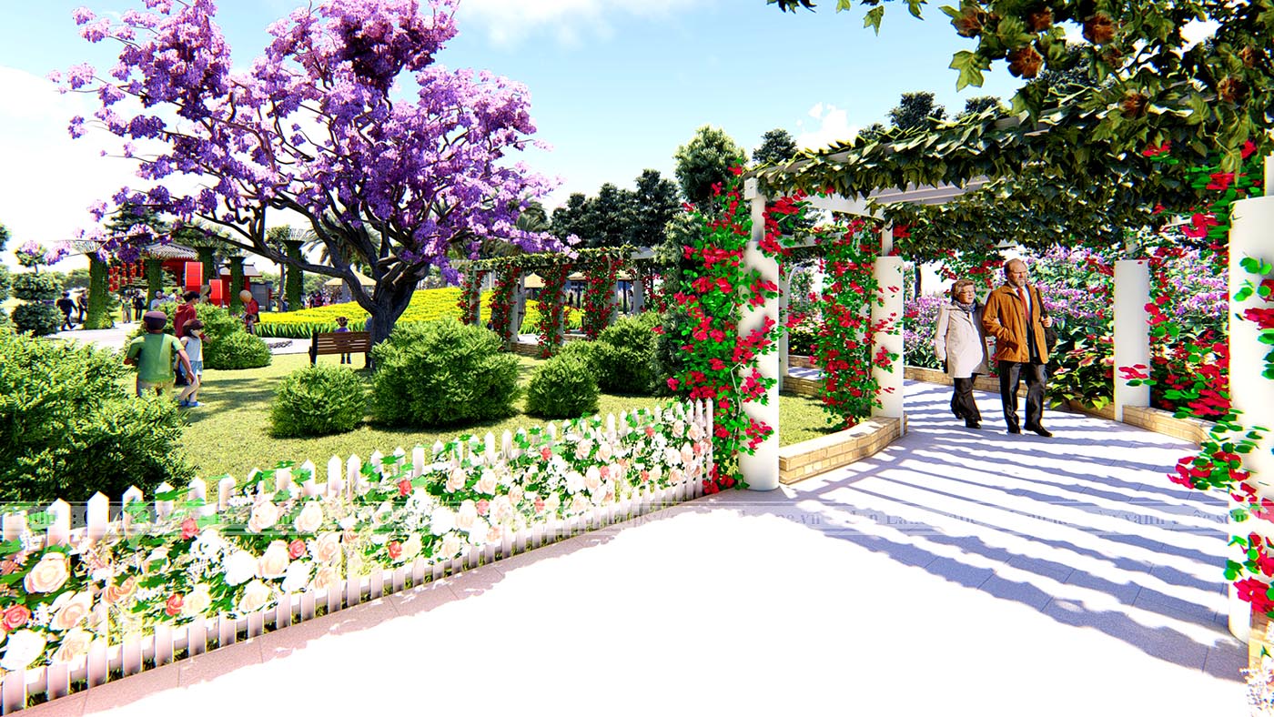 Phương án thiết kế concept 3D vườn hoa bãi đá sông Hồng