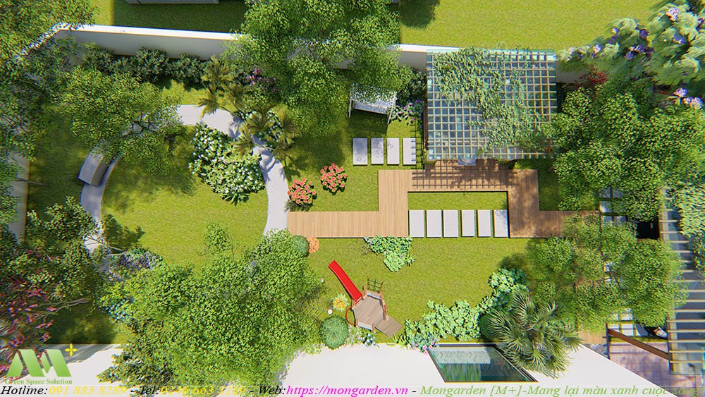 Phương án thiết kế 3D tổng thể sân vườn anh Dũng - Mongarden