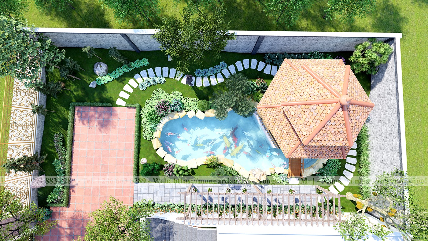 Phương án thiết kế phối cảnh 3D sân vườn anh Hoàn TP Vinh Nghệ An