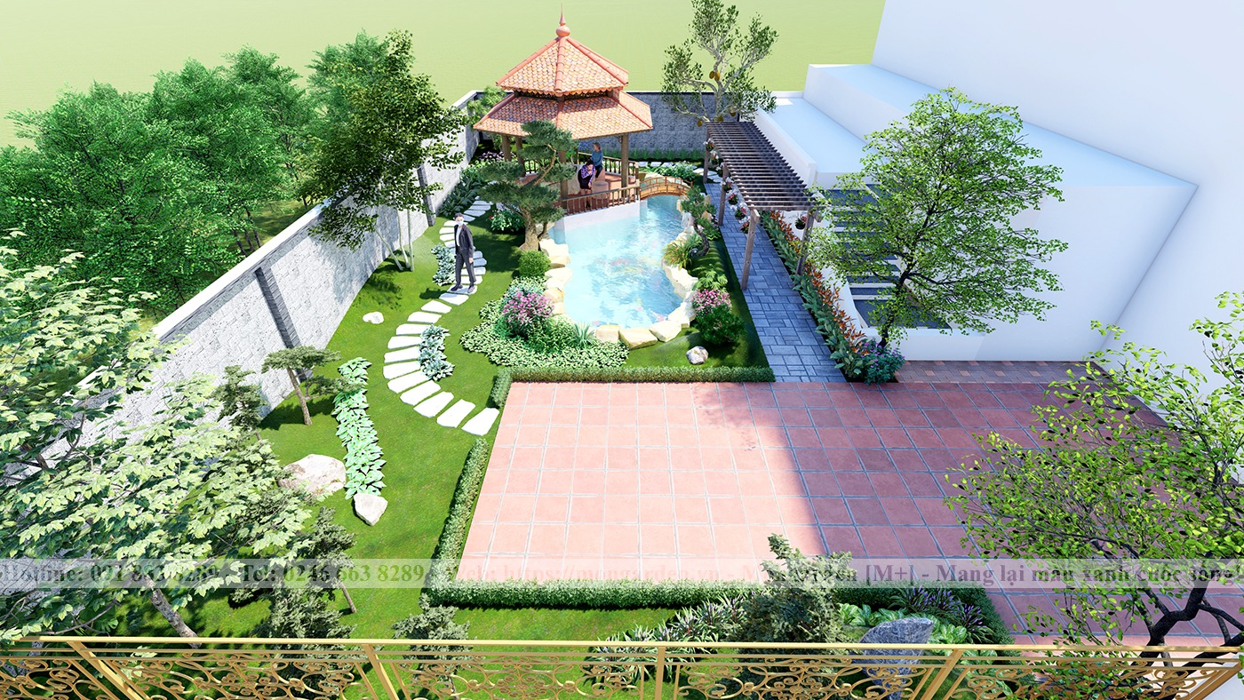 Phương án thiết kế phối cảnh 3D sân vườn anh Hoàn TP Vinh Nghệ An