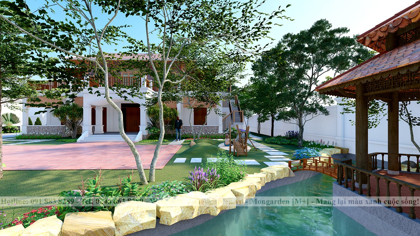 Phương án thiết kế concept 3D cảnh quan sân vườn anh Thìn - Thái Nguyên