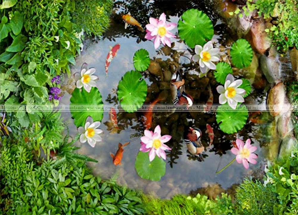 Cây xanh trồng quanh hồ cá koi