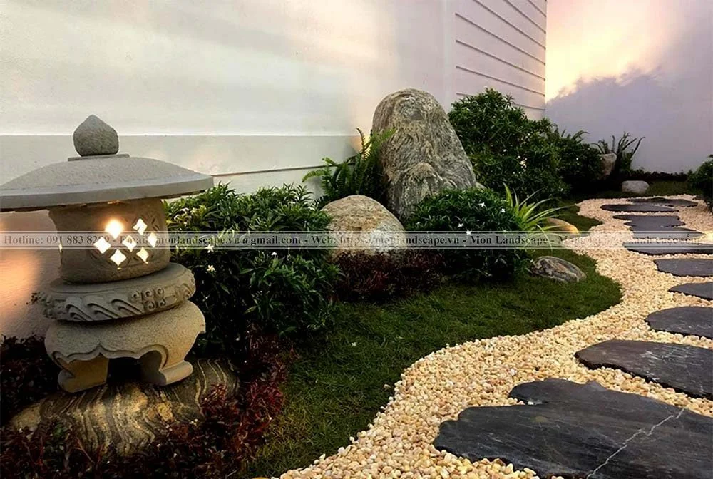 Sử dụng đèn đá Nhật Bản trong cảnh quan sân vườn