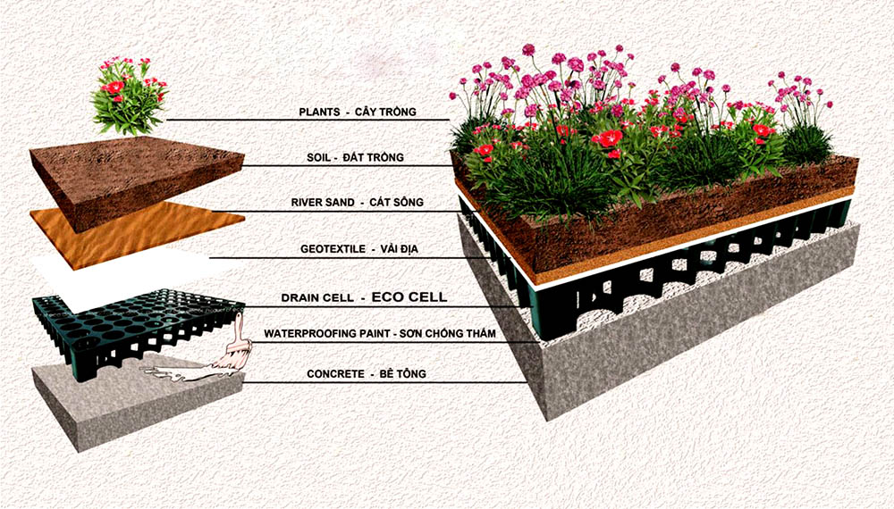Giải pháp kỹ thuật cho vườn trên sân thượng