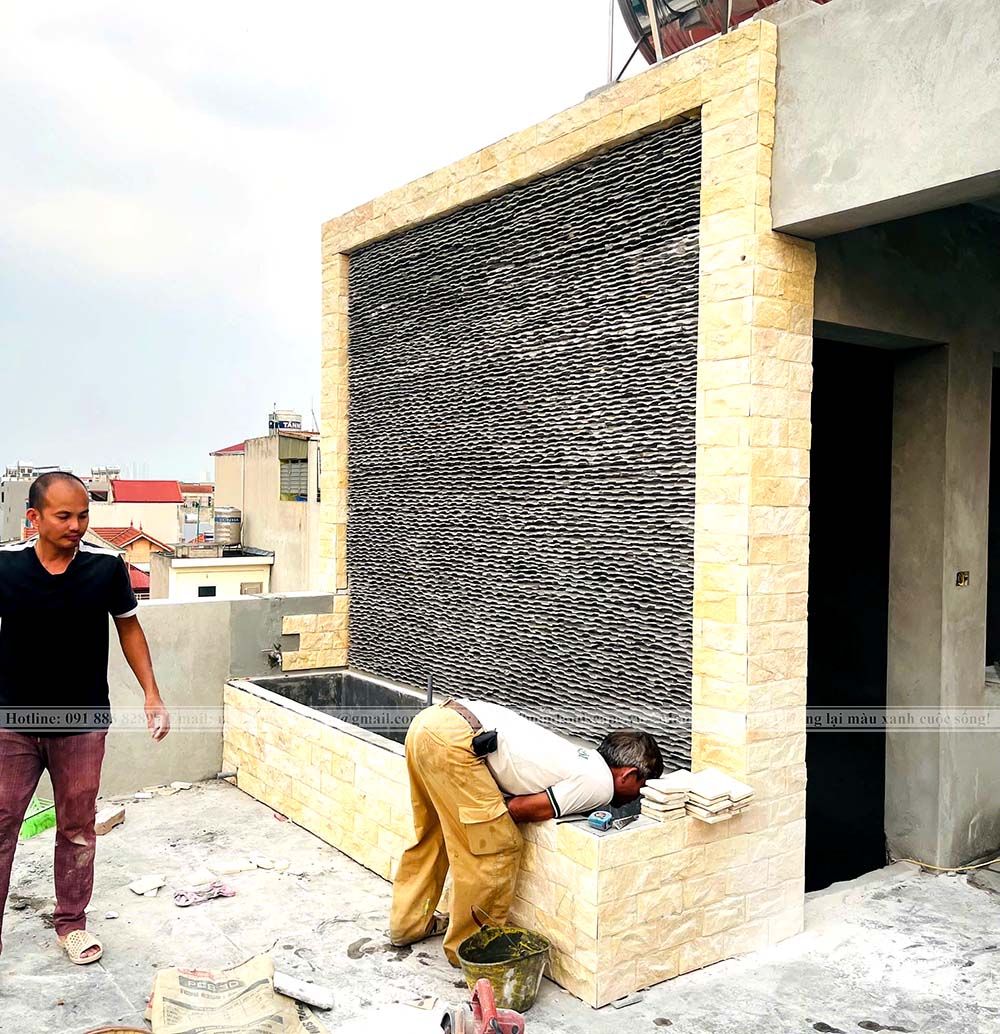Tiểu cảnh thác nước cho vườn trên sân thượng
