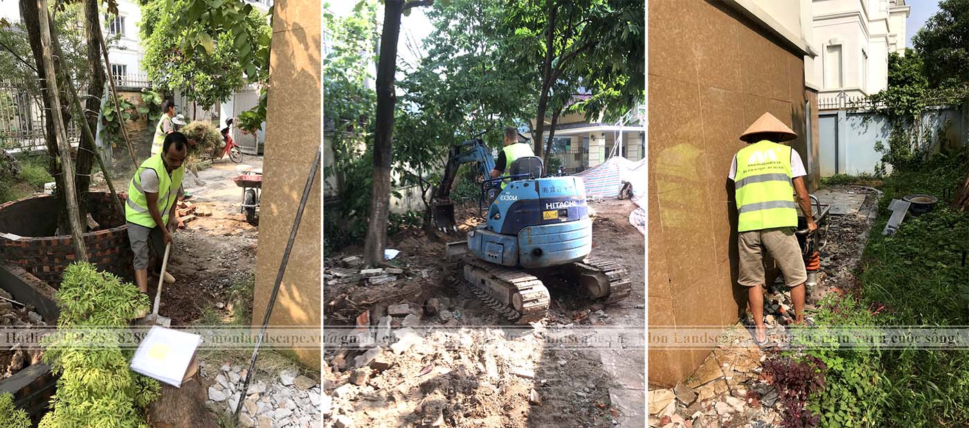 Chuẩn bị mặt bằng để thi công sân vườn