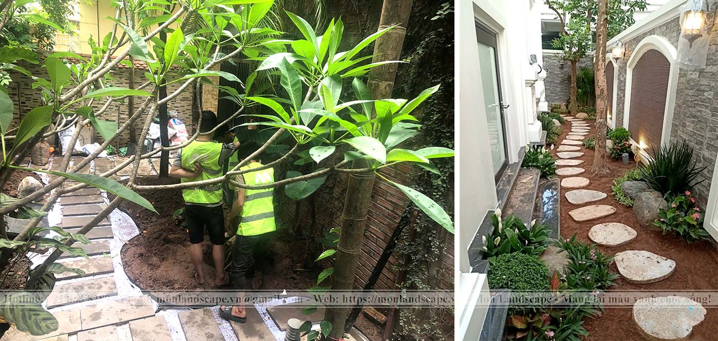 Hạng mục đắp đồi, làm lối dạo trong thi công sân vườn