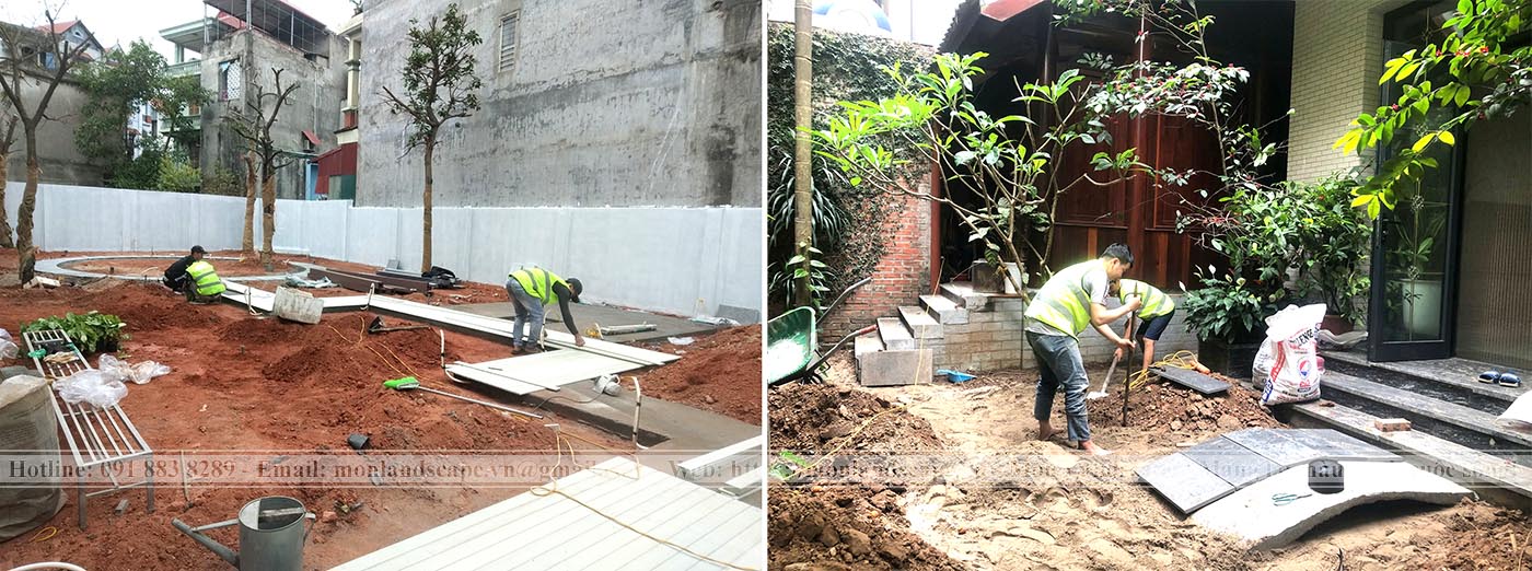 Hạng mục đắp đồi, làm lối dạo trong thi công sân vườn