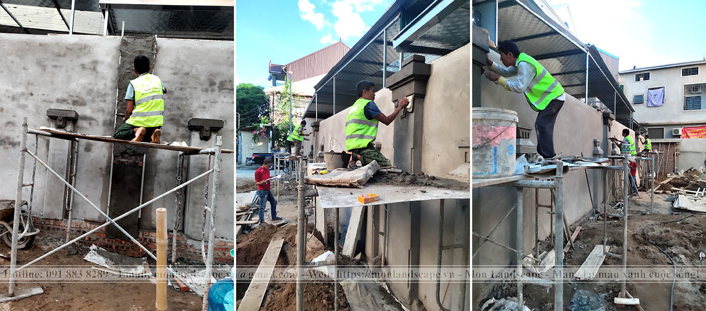 Hạng mục xây tường bao trong thi công sân vườn