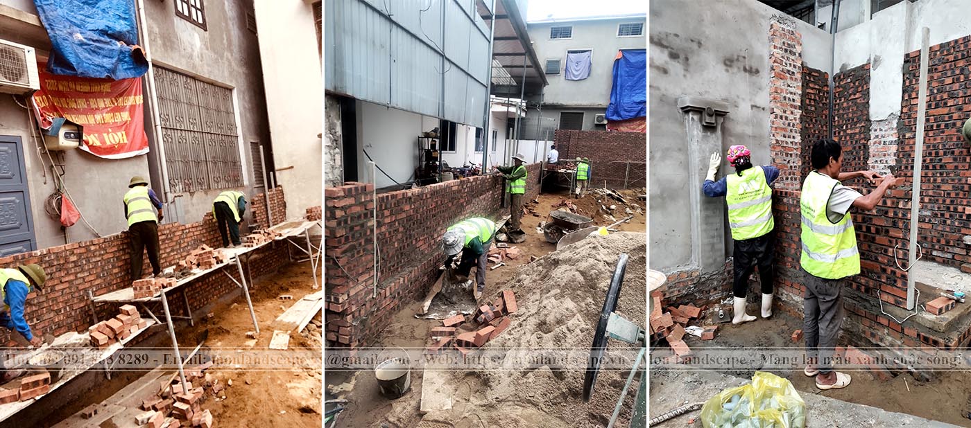 Hạng mục xây tường bao trong thi công sân vườn